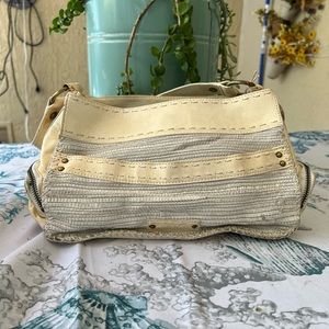 Tre Vero Straw Leather Satchel Handbag